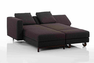 Sofa FOUR-TWO - Relaxposition dunkel brauner Bezug und Holzfüße