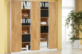 Büroschrank aus massivem Buchenholz mit Türen und offenen Regalen